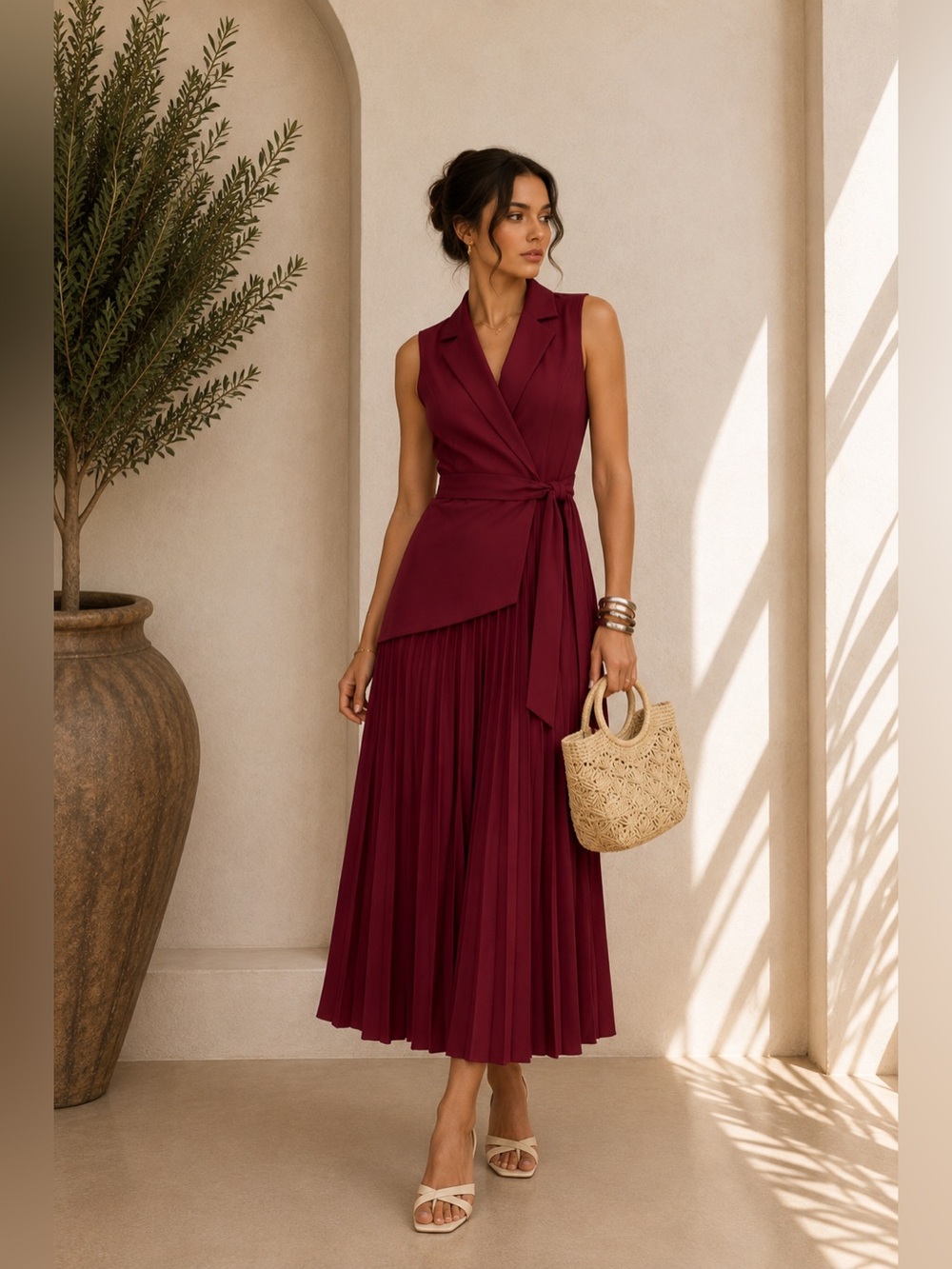 Commense Red Belted Pleated Blazer Dress XL | Statement Mini Dress